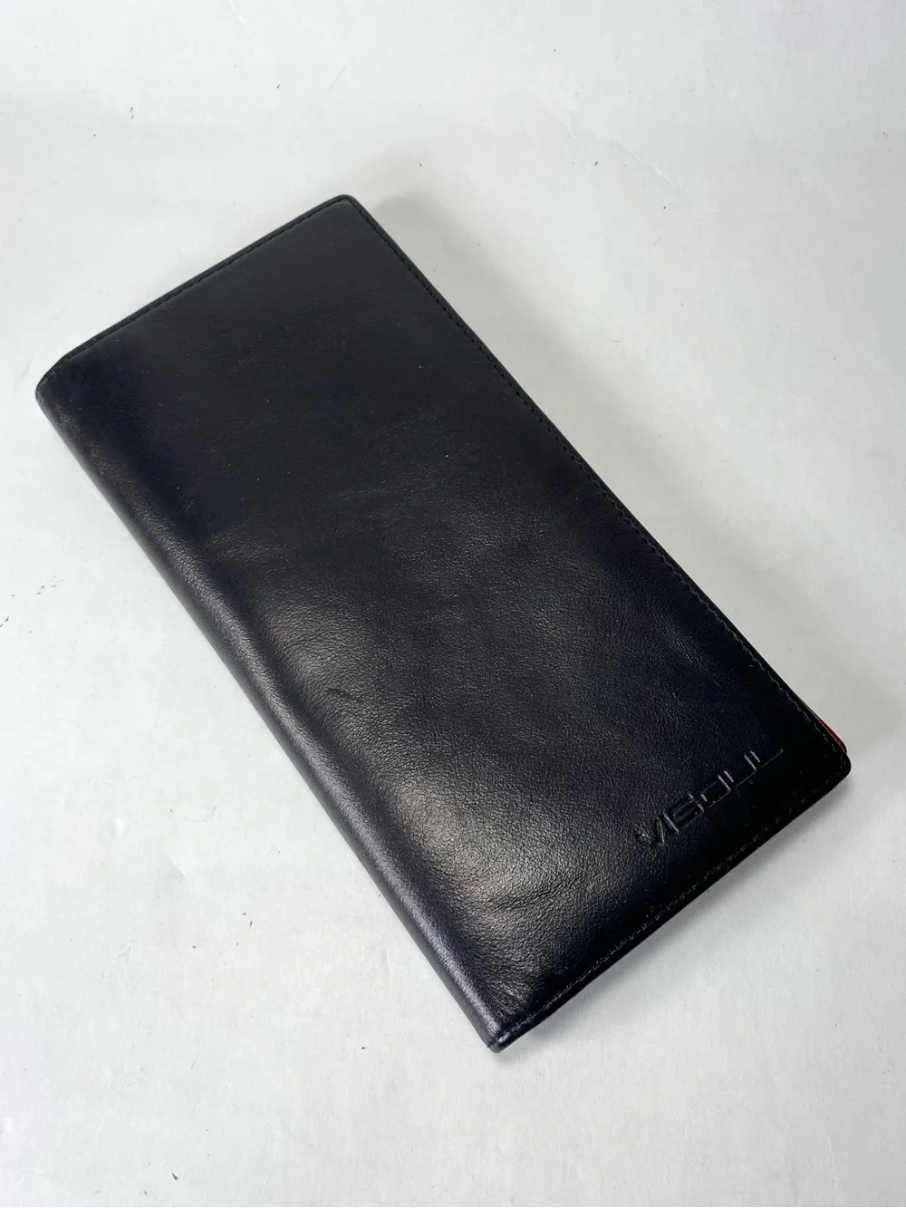 Visoul Sleek Black Red Long Bi-fold Leather Bifold Card Wallet
